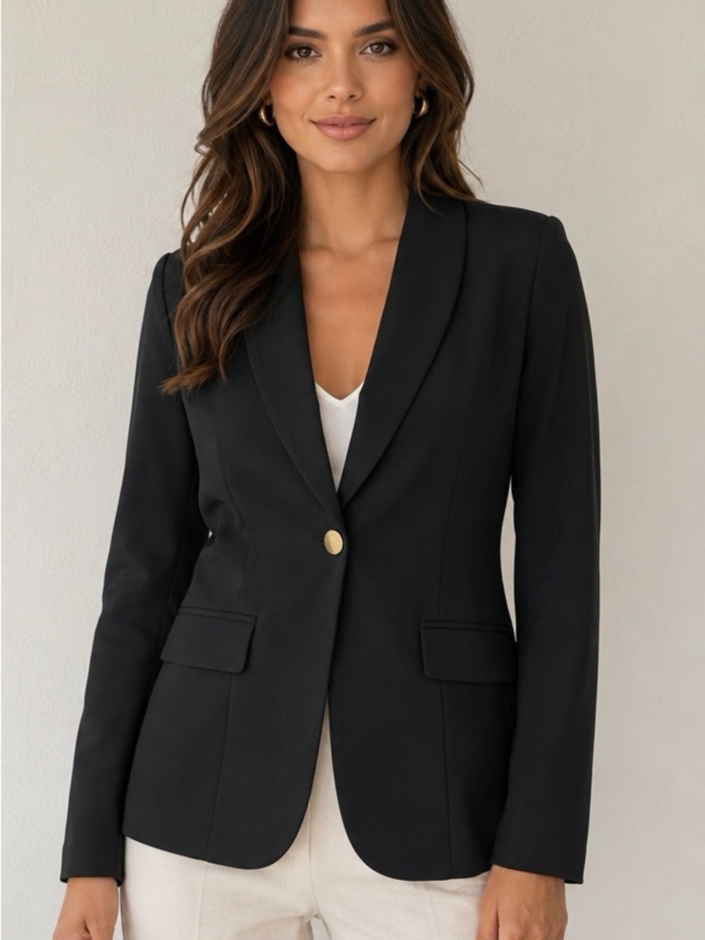 Fashion Nova Black Single-Button Blazer with Gold Accent